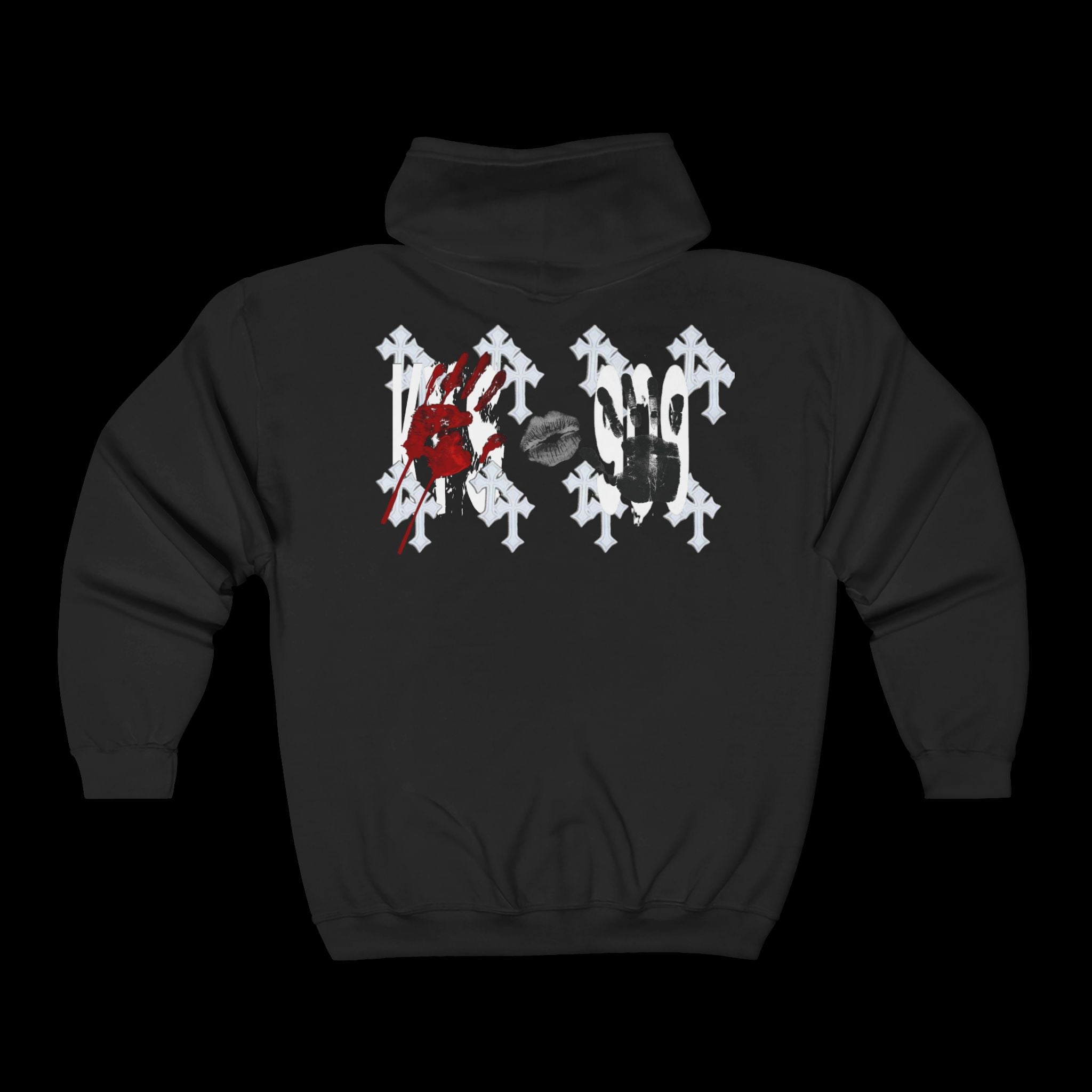 Full-Zip Hoodie - 909 Blood Hand Graphic Zip-Up Sweatshirt