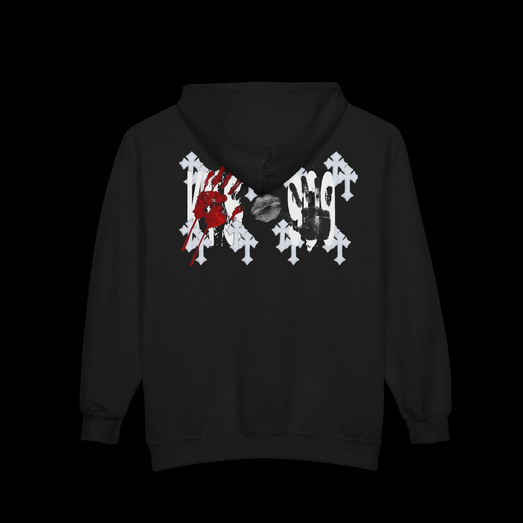 Full-Zip Hoodie - 909 Blood Hand Graphic Zip-Up Sweatshirt
